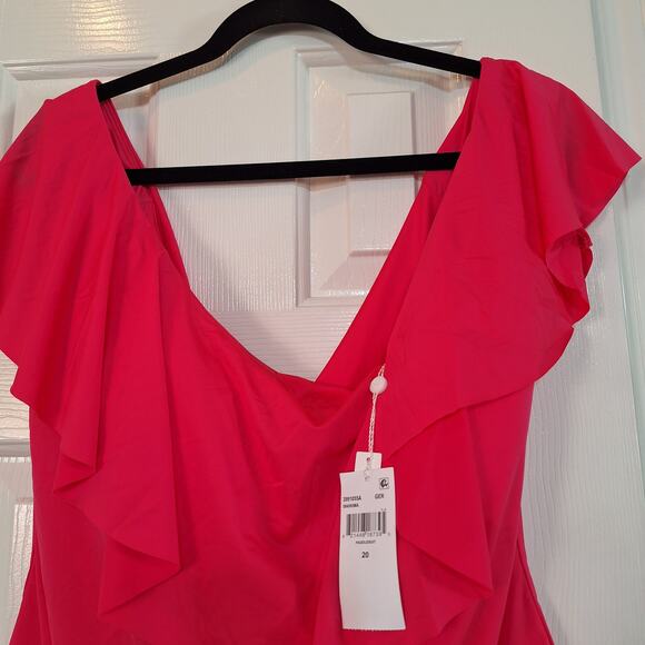 New Trina Turk Monaco Off the Shoulder Ruffle One-Piece Swimsuit pink size 20 - Picture 4 of 6